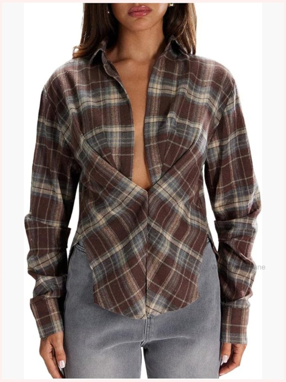 Plaid Button Down Shirt Collared Long Sleeve Casual Blouse